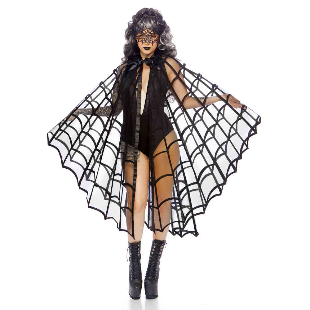Leg Avenue - Velvet Flocked Web Cape - Noir